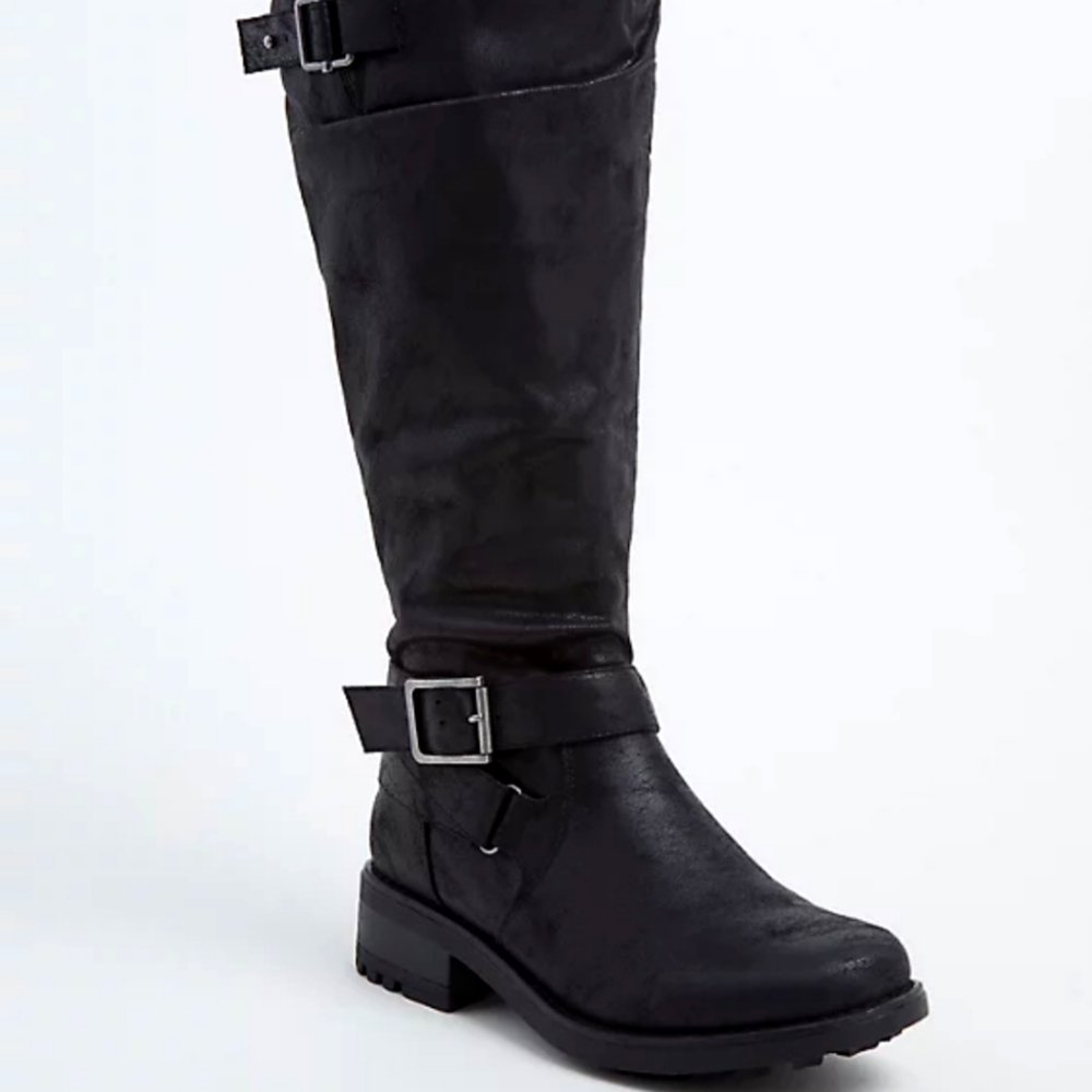 Torrid Faux Leather Buckle Knee High Boots